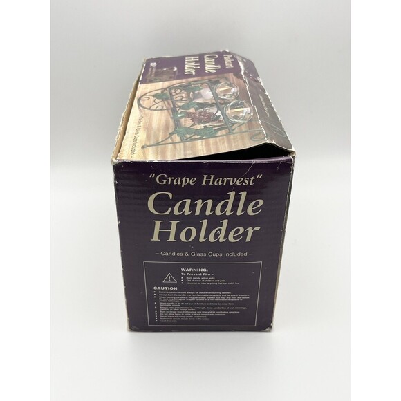 Vintage Giftco Grape Harvest Pushcart Candle Holder & 2 Glass Candles New In Box - Picture 7 of 9